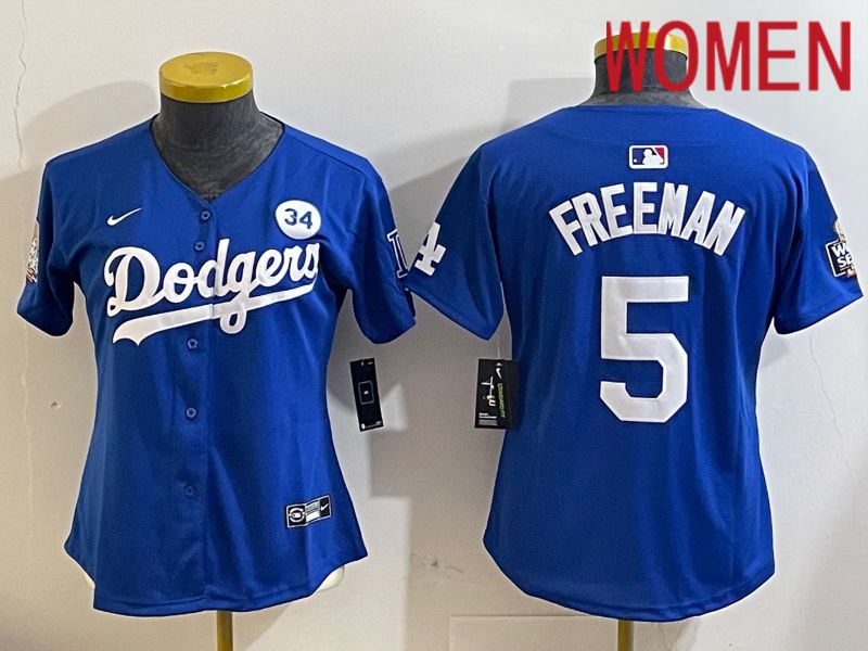 Women Los Angeles Dodgers #5 Freeman Blue Game 2024 Nike MLB Jersey style 1121->women mlb jersey->Women Jersey